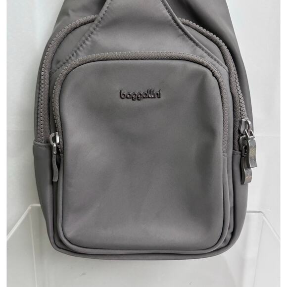 Baggalini Central Park Steel Gray Nylon Sling Backpack Bag - Picture 3 of 9
